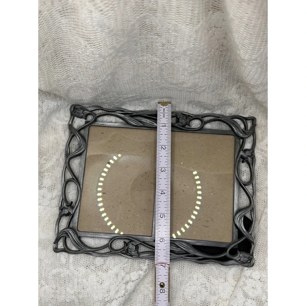 Vintage Art Nouveau Pewter Tone Double Tulip Floral Picture Frame 3.25x4.75